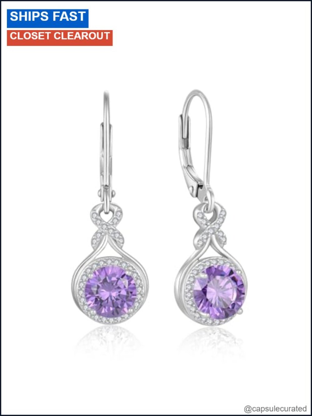 Sterling Silver Infinity Dangle Earrings with Cubic Zirconia Leverback Jewelry
